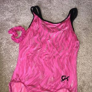 pink and silver zebra GK gymnastics leotard